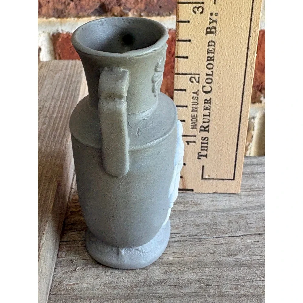 Vintage Blue Jasperware Mini Vase Raised White Floral Bud Vessel Made in Japan